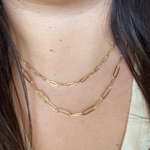 14K Gold Plated Large Paperclip Chain Necklace - Picture 6 of 7